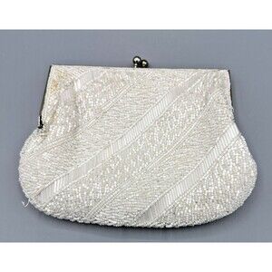 La Regale Vintage Beaded White Clutch‎ Bag Purse